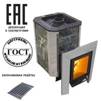 Печи Пегас — Печь 16 NEXT ДТ4 со стеклом в камне змеевик ЗК нерж — фото
