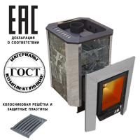 Печи Пегас — Пегас 16 чугун со стеклом в камне змеевик — фото