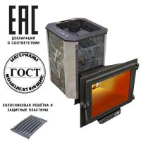 Печи Пегас — Пегас 16 чугун панорама в камне змеевик — фото