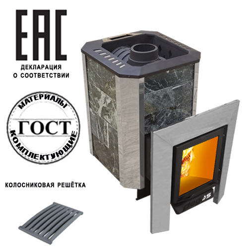 Печь 16 NEXT ДТ4 со стеклом в камне змеевик ЗК нерж — фото-4_1